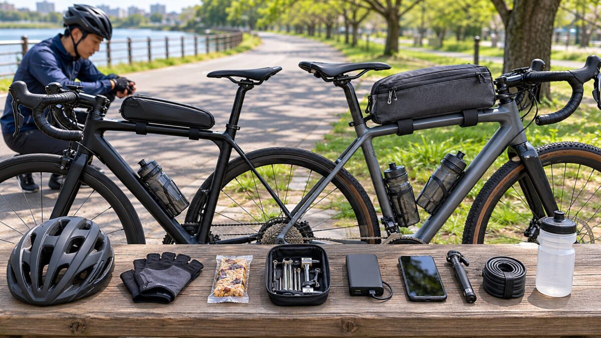 ロードバイクに付けたトップチューブバッグの見た目と使いやすさを比較するイメージ