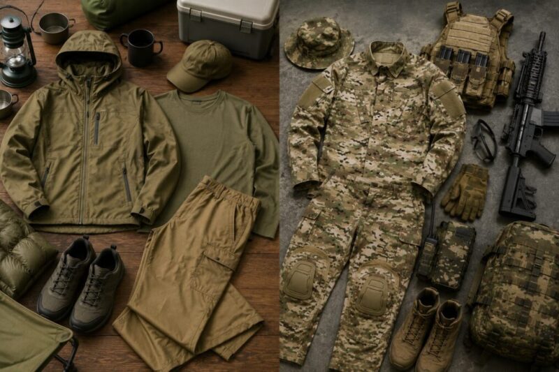 ワークウェアとサバゲー専用迷彩服の違いを比較する画像
