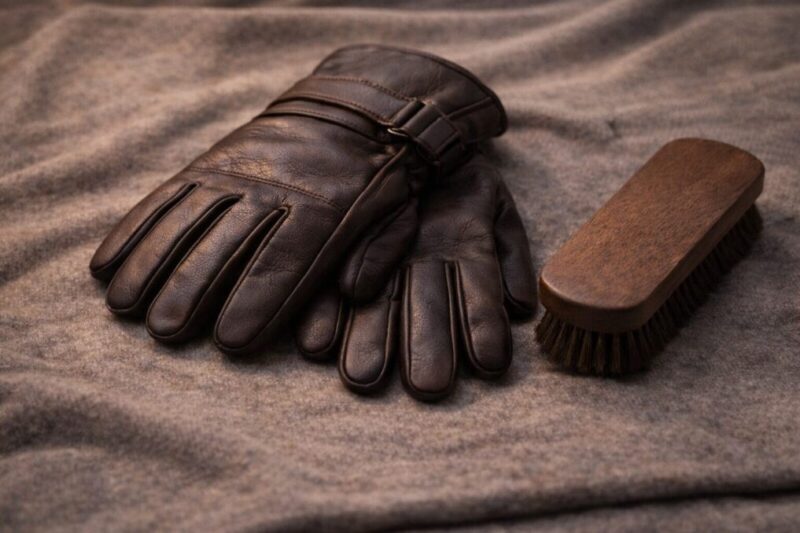 上質なレザー手袋と手入れ道具を並べ長く使うイメージ
