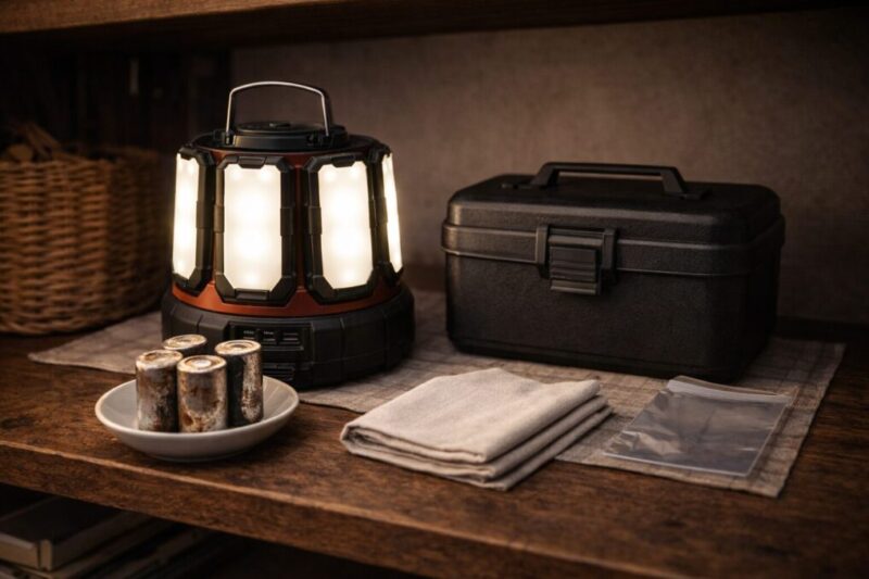 保管前に電池を取り外して管理するランタン収納のイメージ