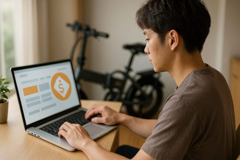 公式サイト価格をPCで確認する様子イメージ