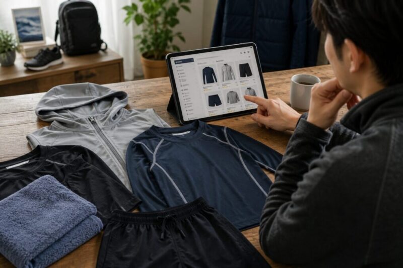 冬や季節外れに通販でラッシュガード代わりの服を探すイメージ