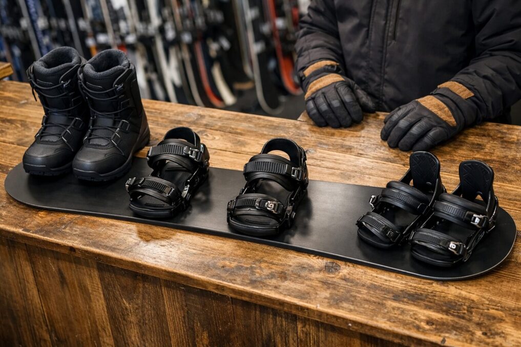 初心者向けスノーボードセットを一式で揃えるイメージ