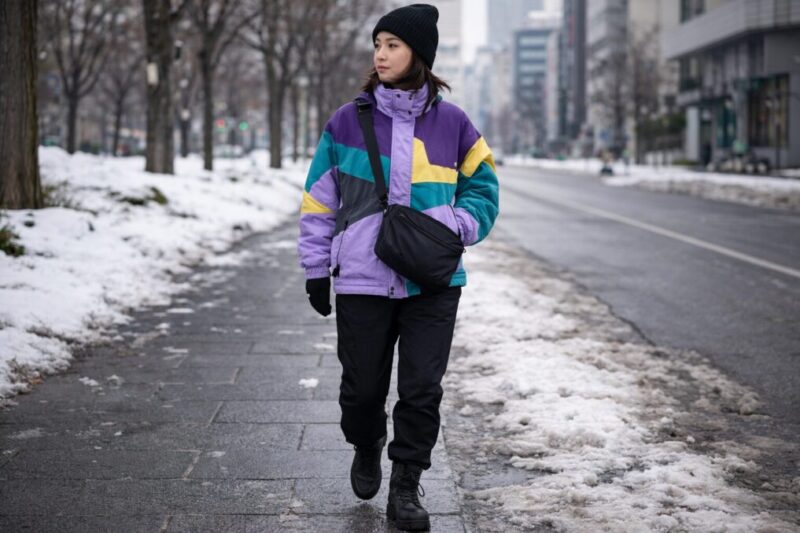 古着のスキージャケットを今っぽく着こなした冬のアウトドアミックスコーデ