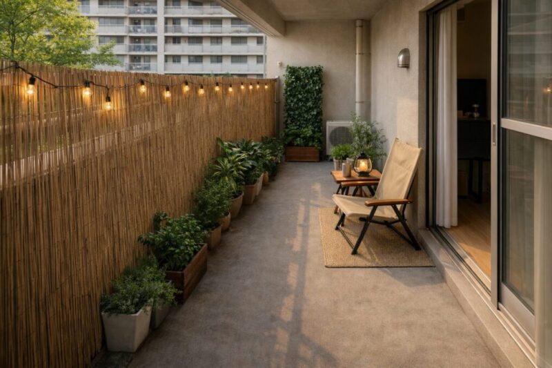 団地ベランダで圧迫感を抑えつつ視線対策した目隠しの例