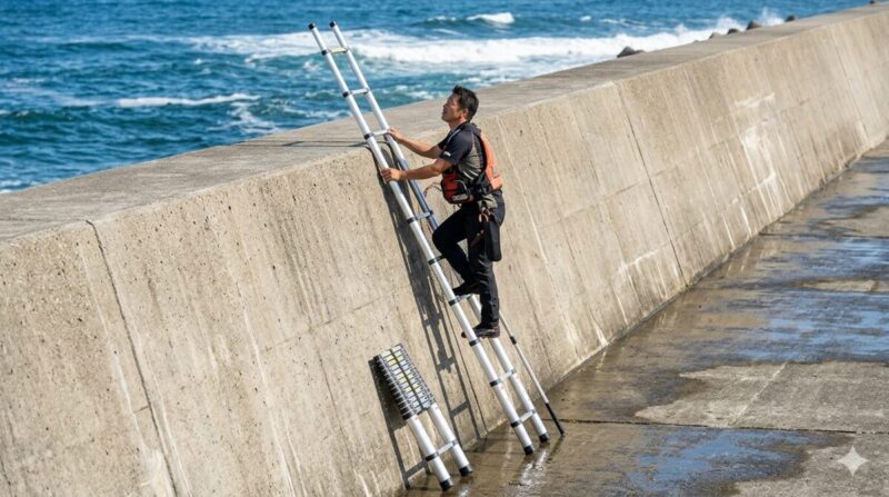 堤防の高さに対するはしごの適切な長さ。