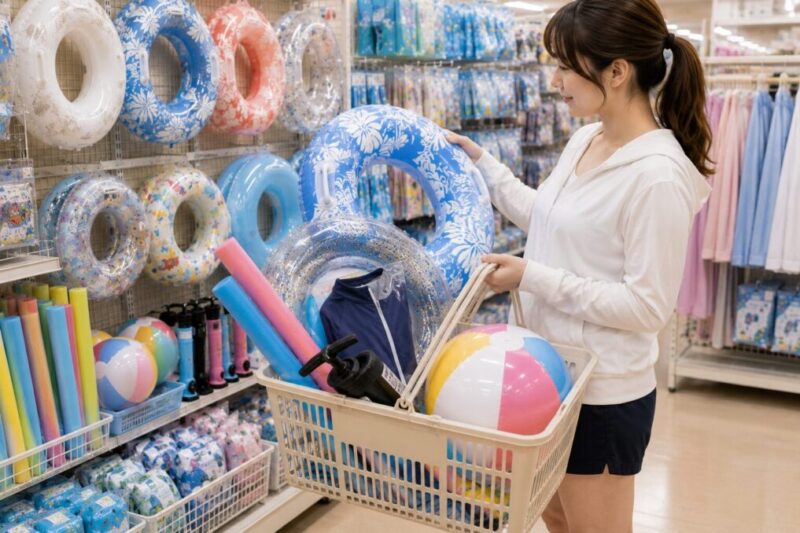 夏前に浮き輪と水遊びグッズを早めに準備するイメージ