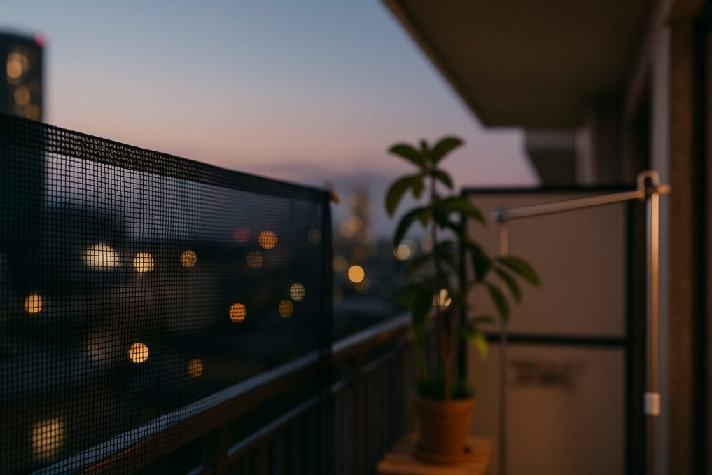 夕暮れの賃貸ベランダに虫除けネットイメージ