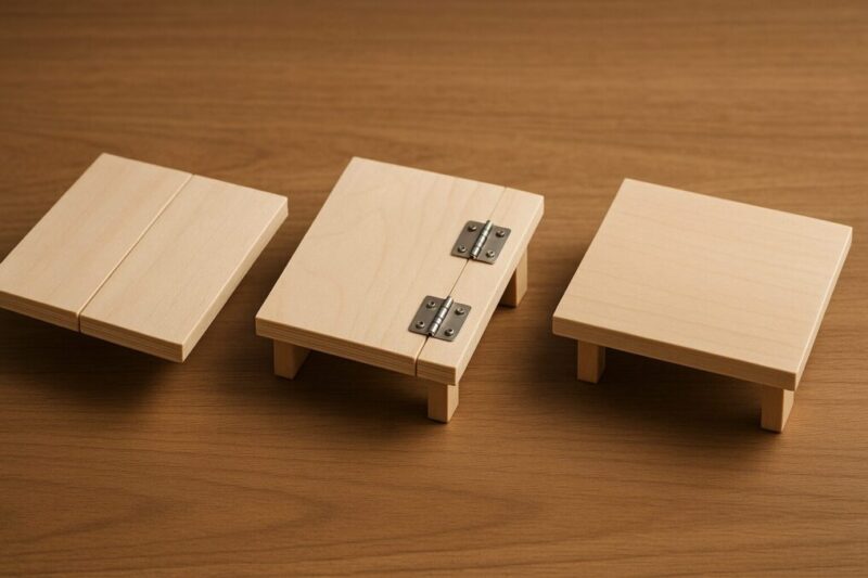 天板構造の違い（分割・折りたたみ・固定）を比較するイメージ。