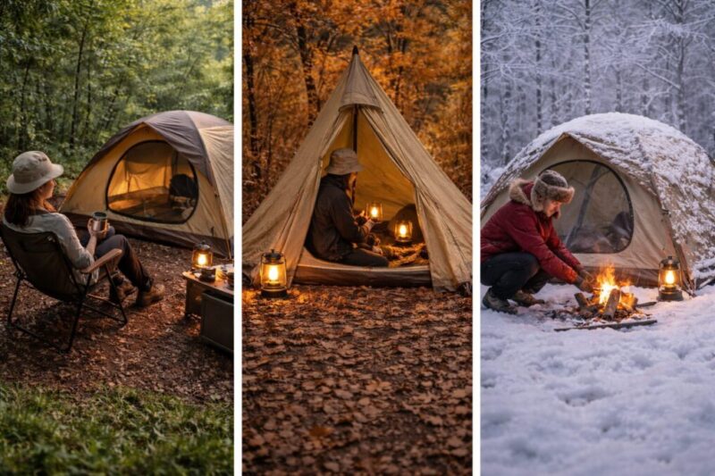 季節ごとに向くソロテントの違いを表したイメージ