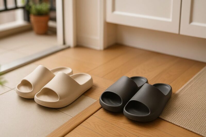室内用と外履き用のサンダルを使い分けるイメージ