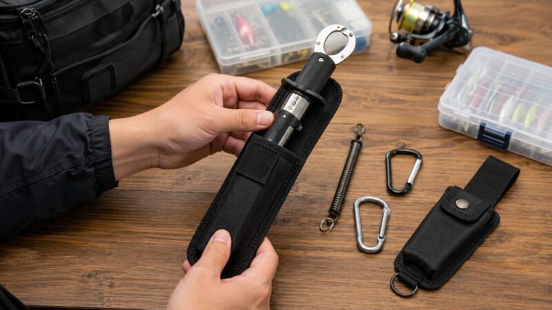 工具系ホルダーにフィッシュグリップを差し込んで確認する手元