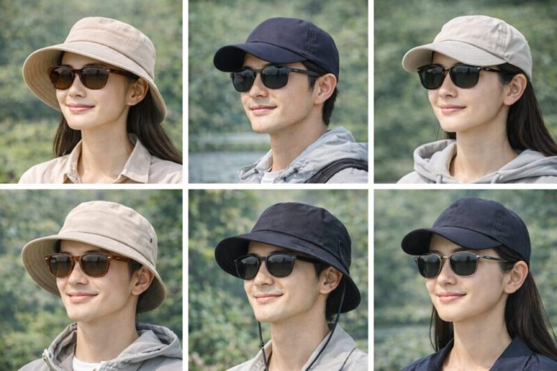 帽子とサングラスの自然な組み合わせを比較したコーデ例