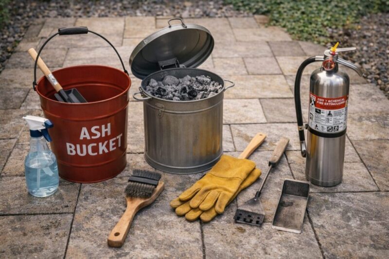 庭バーベキュー後の炭処理と安全な片付けに使う道具一式