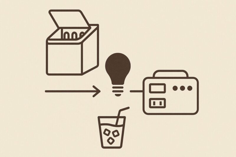 必要電力と電源容量、氷量の関係がひと目でわかる図。