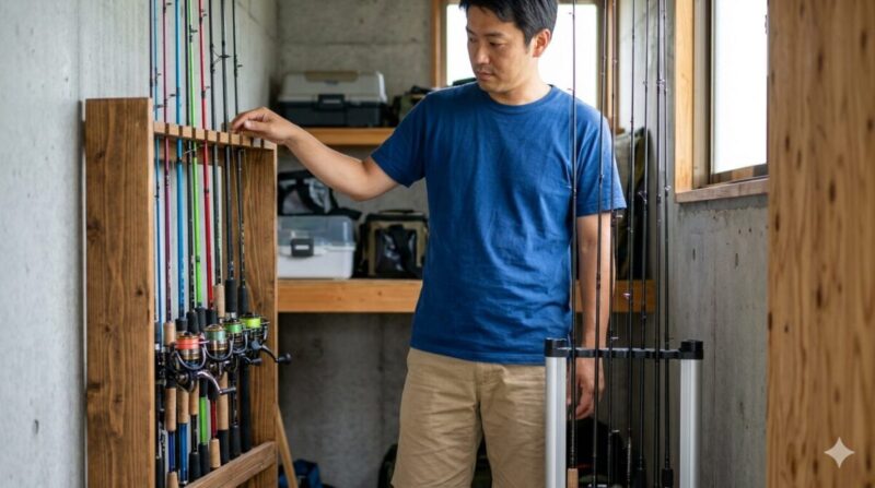 手作りロッドスタンドと市販ロッドスタンドの比較イメージ