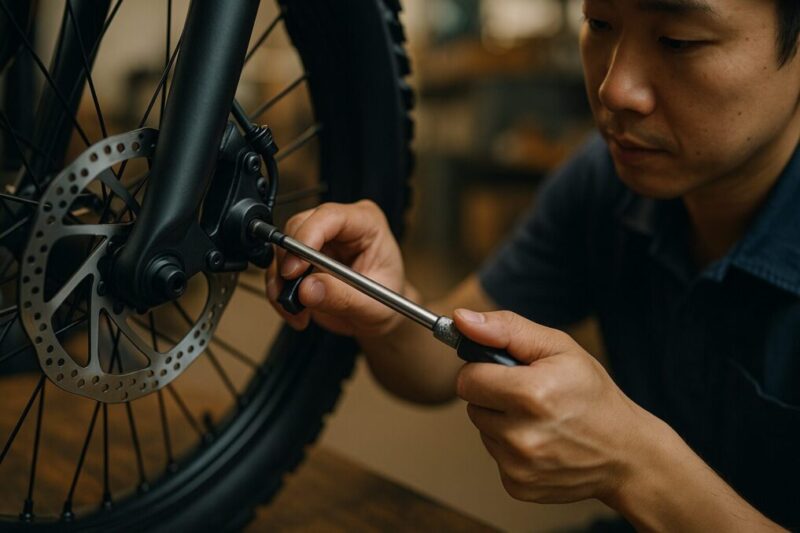 整備ベイでブレーキ調整を行う手元イメージ