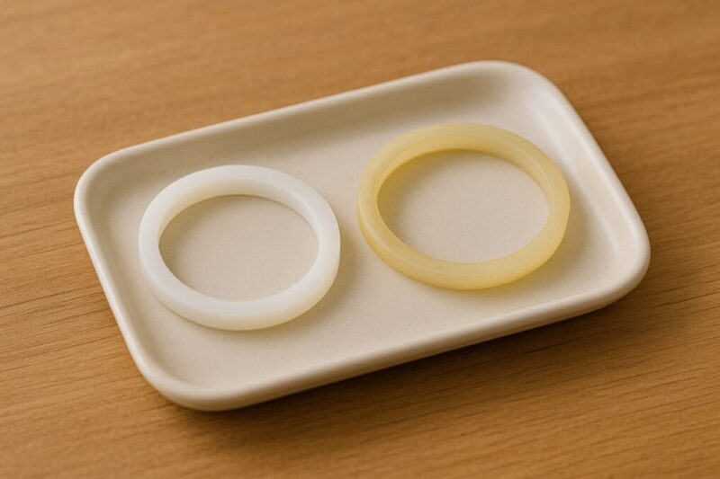 新品と劣化したシリコンパッキンを並べて交換時期の目安を示したイメージ。