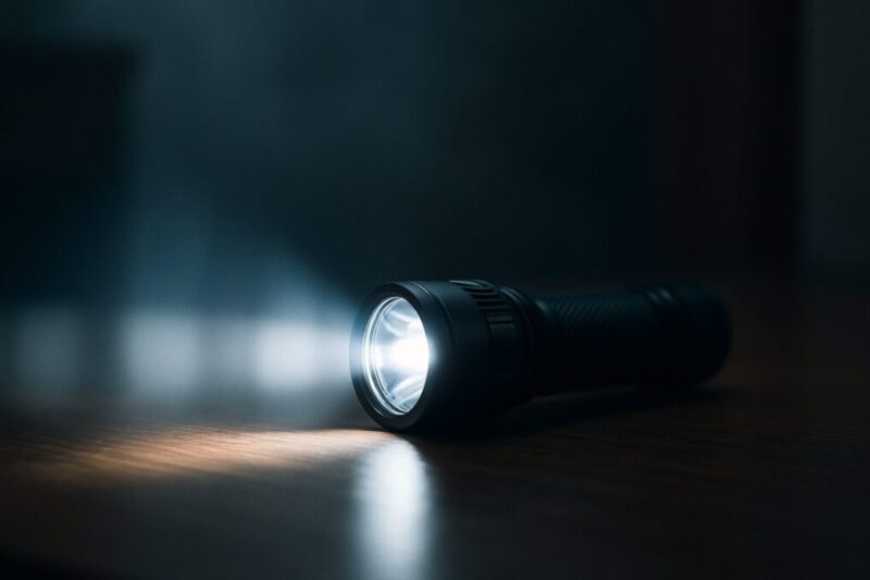 明るさが安定せず点滅するLED懐中電灯の光イメージ