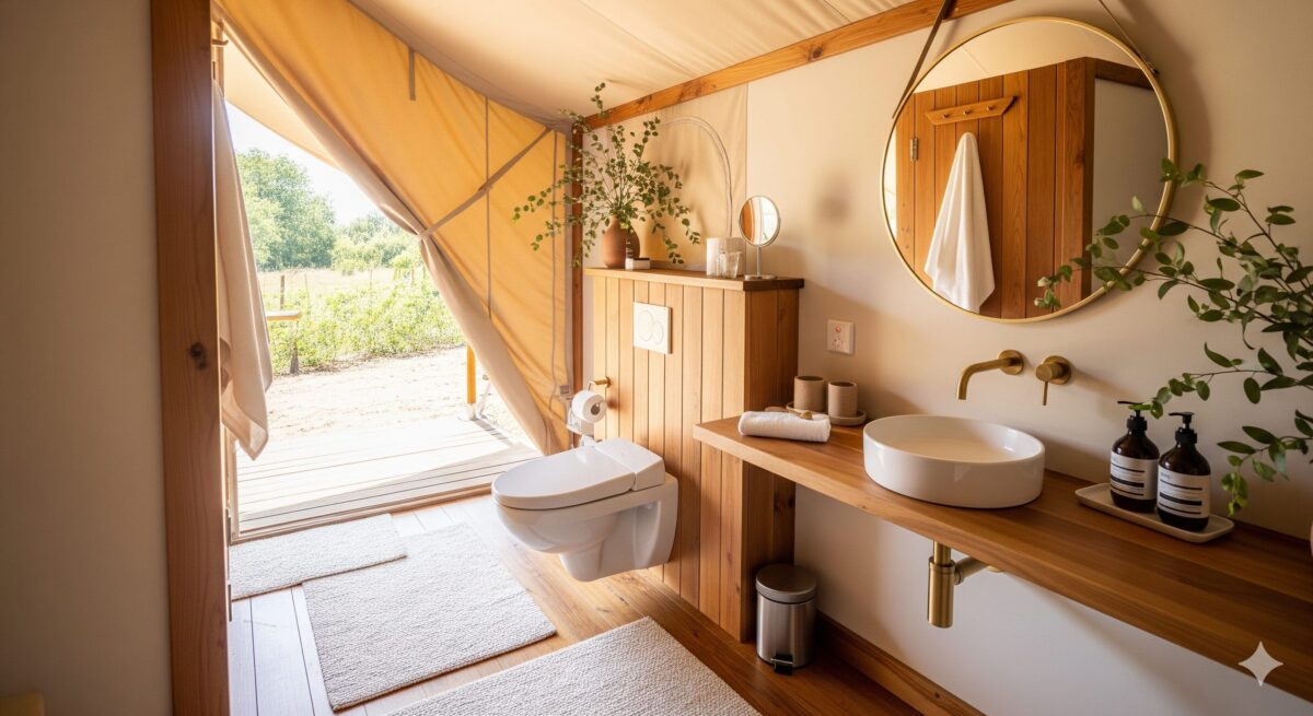 木の温もりに包まれた清潔でモダンなプライベートサニタリー。