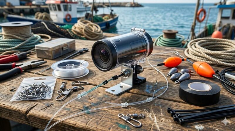 水中カメラ仕掛け自作のためのパーツ類。