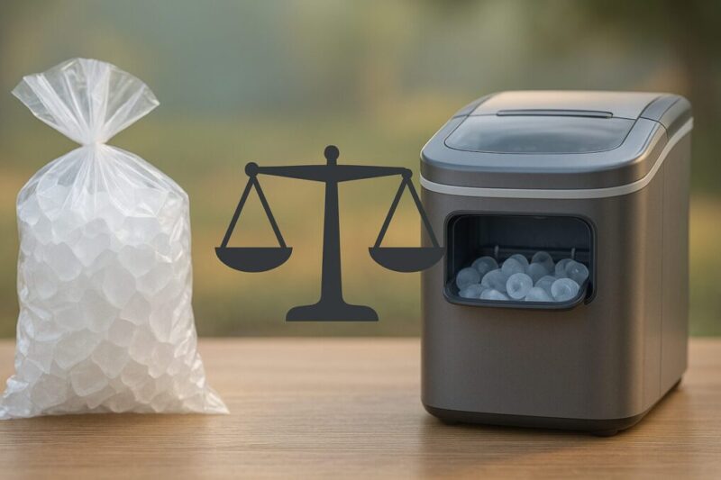 氷を買う場合と自作する場合の比較イメージ。