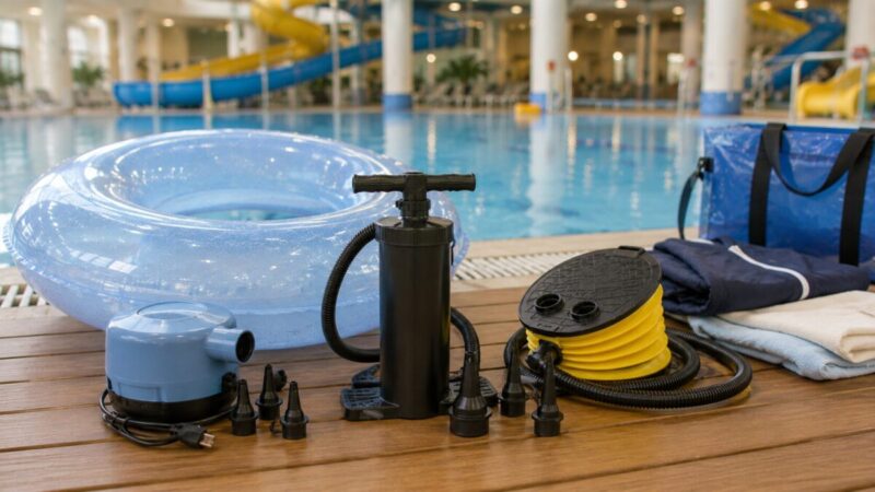 浮き輪用の小型電動ポンプと手動ポンプを比較するイメージ