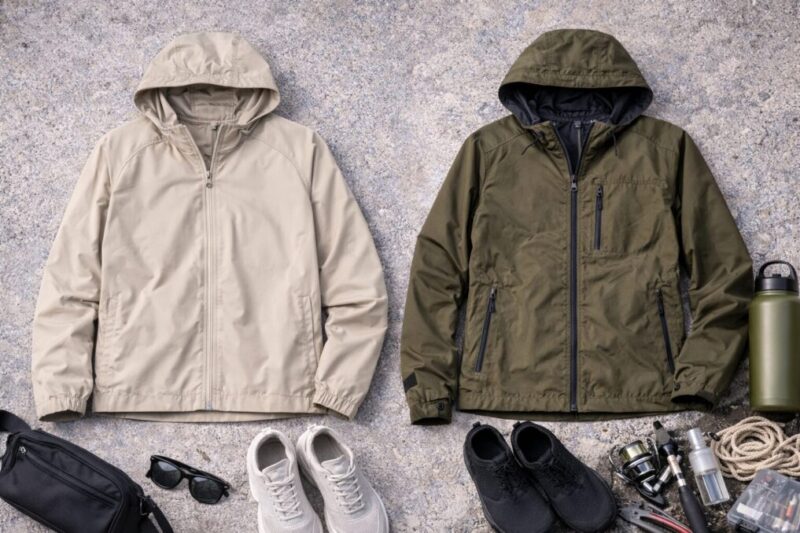 海辺でショーツとレギンスを合わせ、帽子と軽いトップスでまとめた女性向けの船釣りコーデイメージ