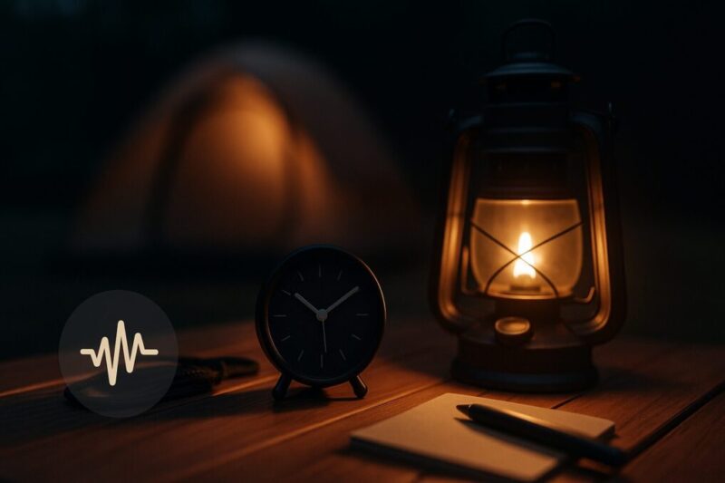 消灯後の静音時間を意識する夜のキャンプサイトのイメージ。