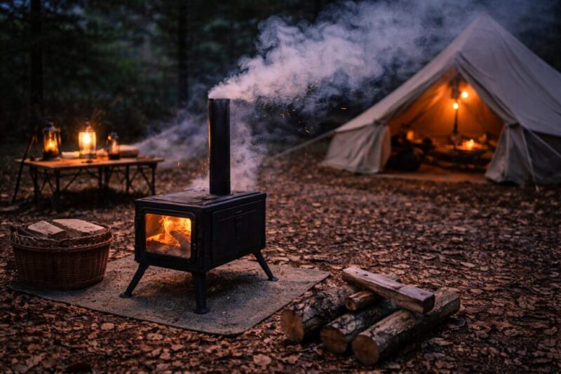煙の流れや火の粉対策が必要な状況を想起させるサイト風景