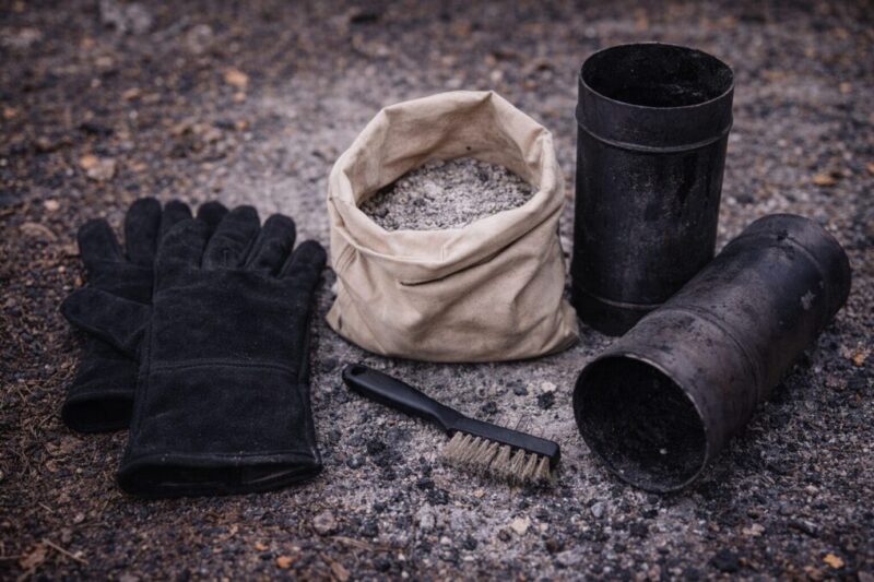 煤や灰のメンテナンスが必要になる実情を示す道具の写真