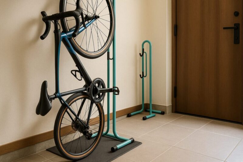 玄関での縦置き配置例。