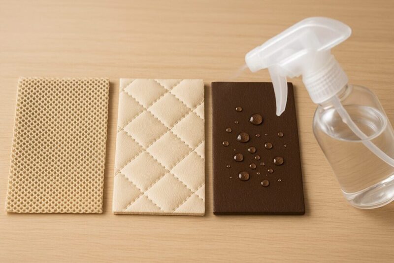 生地とレザーの特徴を比べて選ぶための素材サンプルのイメージ。