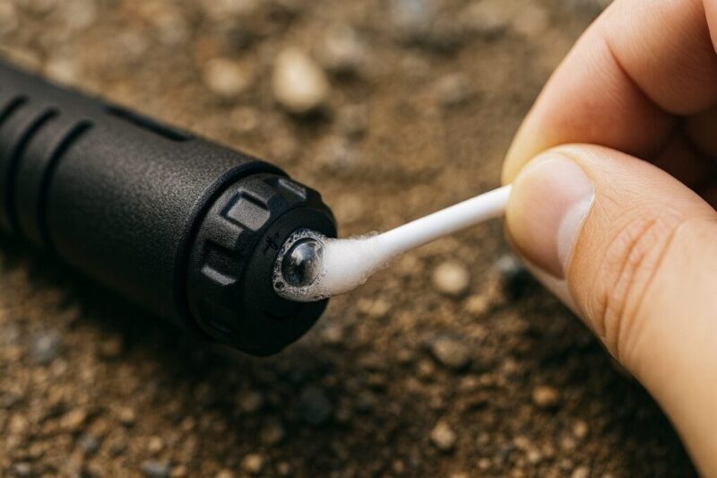石けん水テストで漏れを確認。