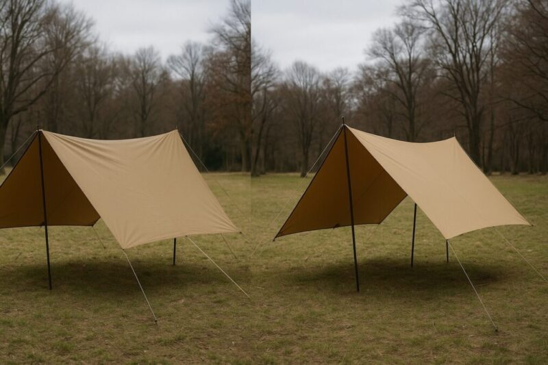 稜線のテンションシワ“ありなし”の比較。対角ガイとセンターリフトでシワが解消した例。