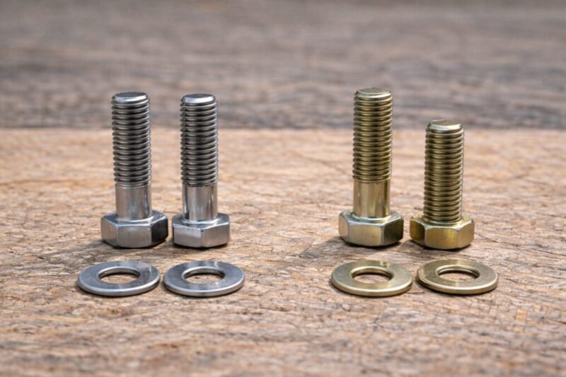 純正補修部品と互換ボルトを比較している様子