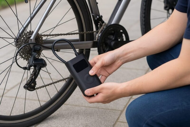 自転車でpanp ride空気入れを使う様子イメージ