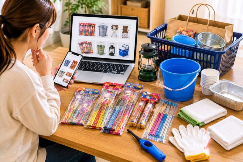花火が売っていないときの代替購入先を比較するイメージ