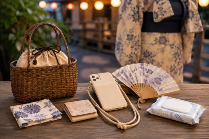 花火大会で浴衣に合わせる小さめバッグとスマホ収納グッズ