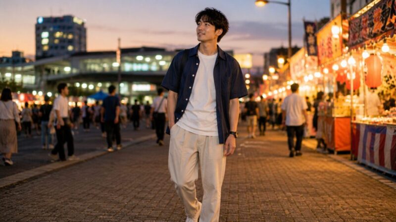 花火大会に合う清潔感のあるメンズ夏コーデ