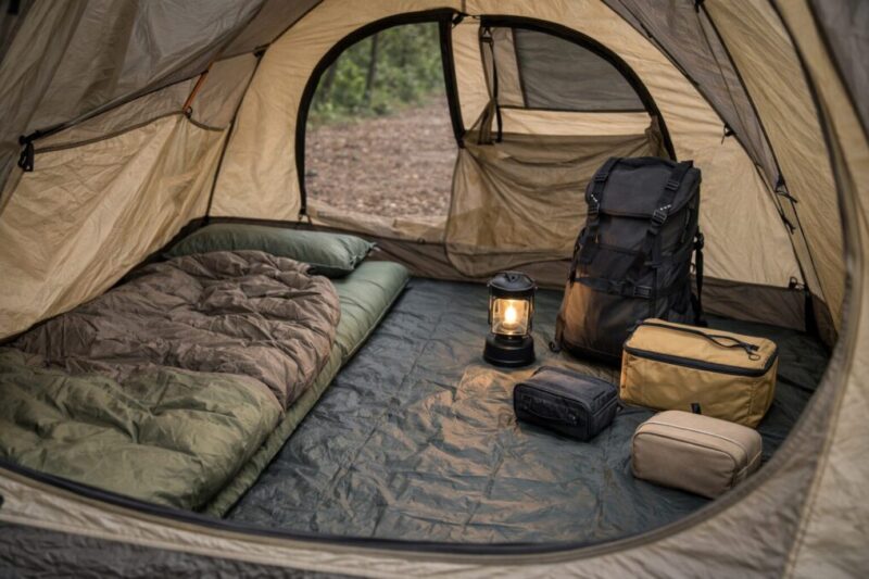 荷物を置いても使いやすい広さがあるソロテント内部