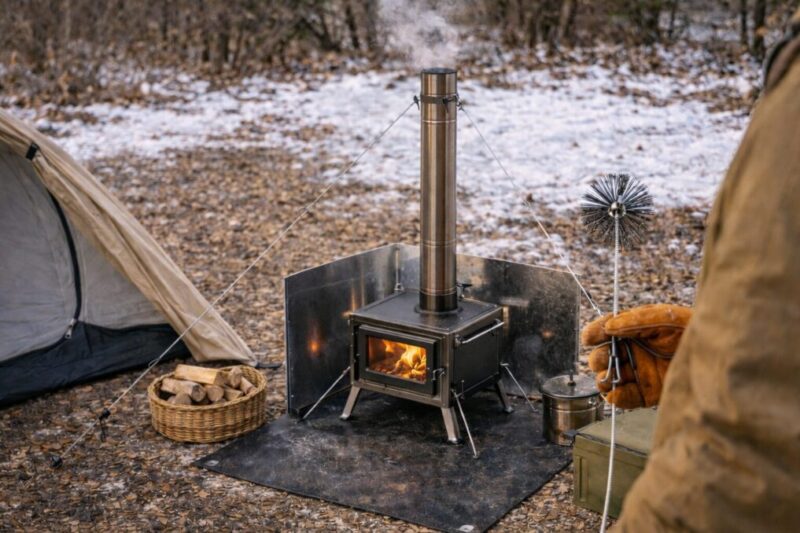 薪ストーブの煙やニオイを減らすために乾燥薪や煙突掃除を意識している様子