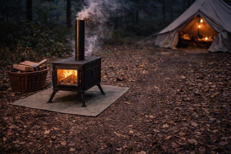 薪ストーブの置き場所で導線と地面保護を確保する安全配置