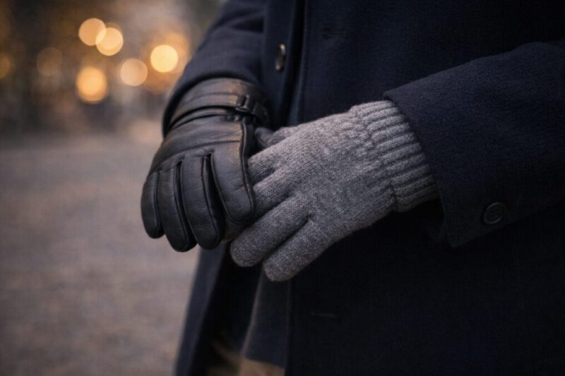 街でも使えるデザインの手袋を手元コーデで示す写真