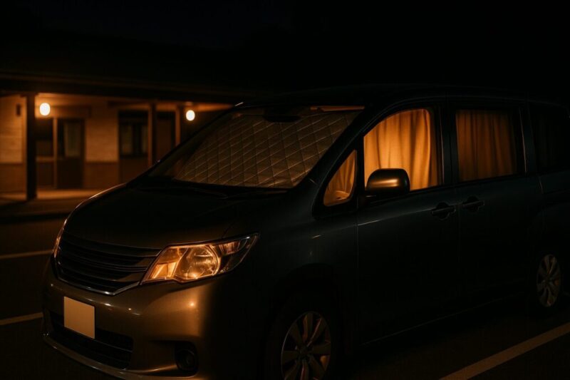 車中泊で場所のルールや掲示を意識して静かに停めるイメージ