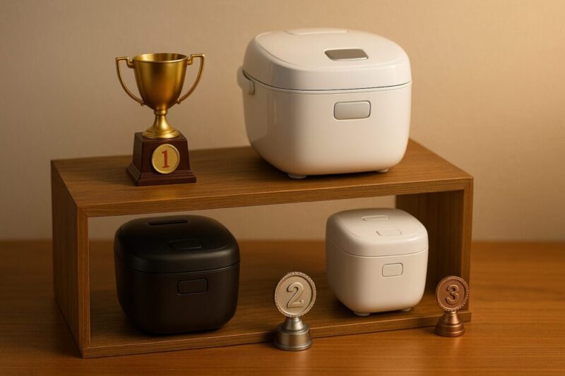 車中泊ブロガーが選んだおすすめミニ炊飯器ランキングをイメージしたディスプレイ。