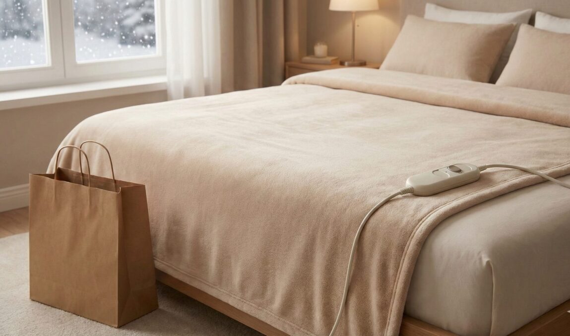 しまむら系の電気毛布を寝室で使うイメージ