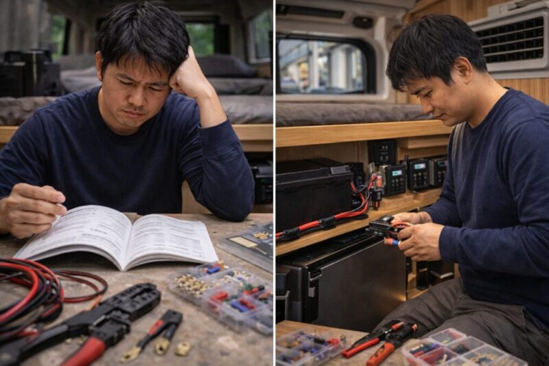 電装作業に不慣れな人と慣れている人の違いを比較したイメージ