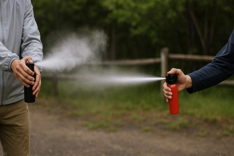霧状とジェットの噴霧差を比較する無地スプレーの同時噴射シーン