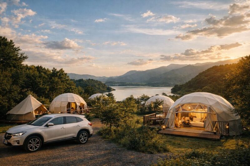 首都圏から行きやすい自然豊かなグランピング施設の全景